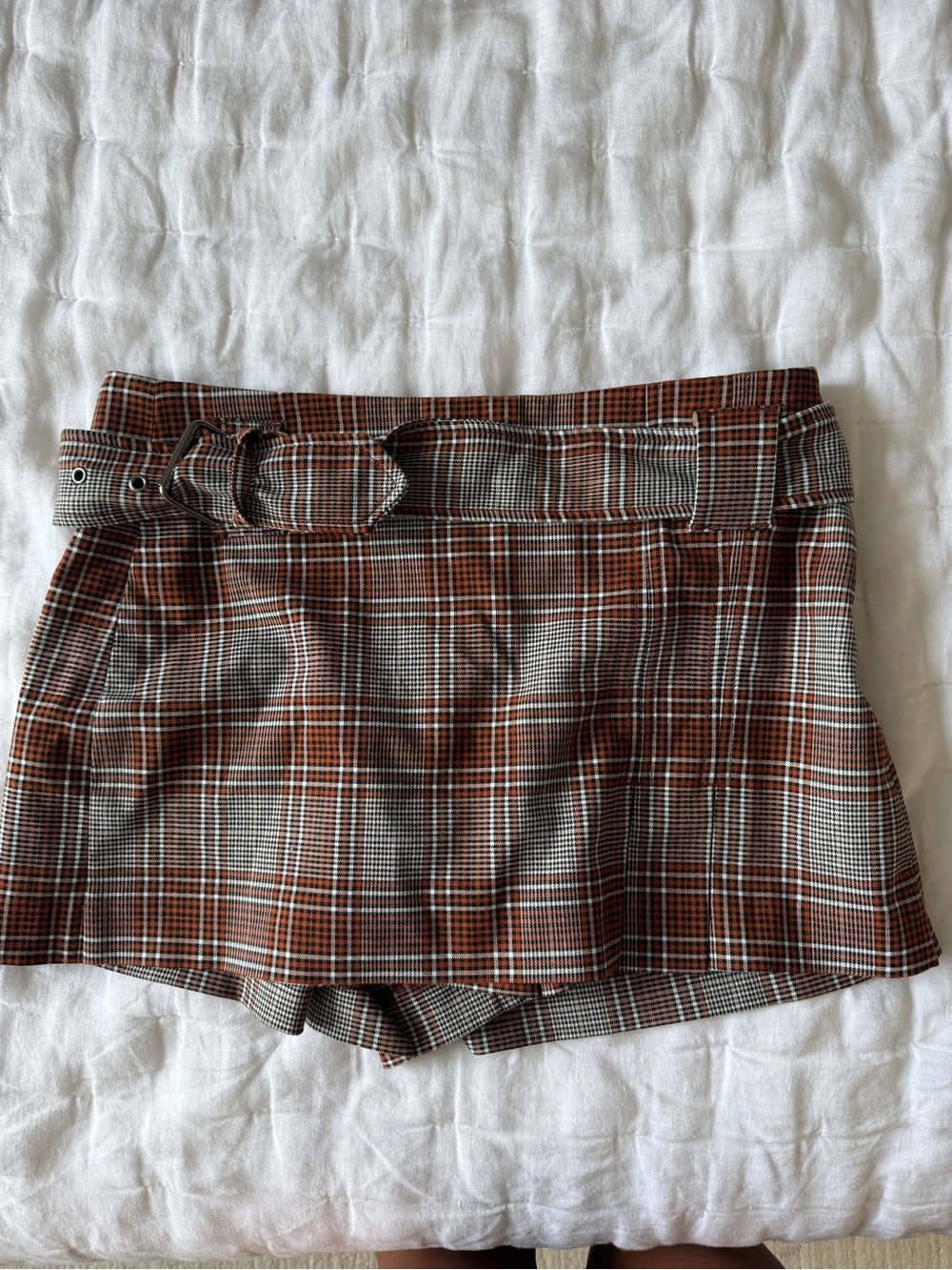 Free People Brown Plaid Belted Short Skort